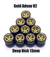 5x Gold Advan V2 13/13mm DEEP DISH Wheels Rubber Tires for 1/64 H0T Wheelz