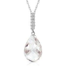 7. CTW 14K Solid White gold Necklace 16-24" Diamond Briolette Drop White Topaz