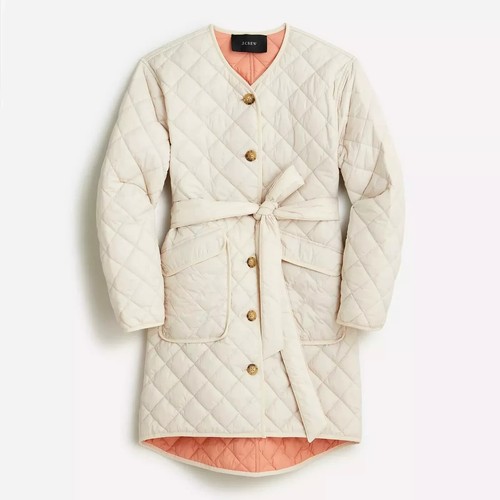 NWT J.Crew Women's Small Ivory Peach Reversible Belted Puffer Jacket Coat $268 - Picture 2 of 18