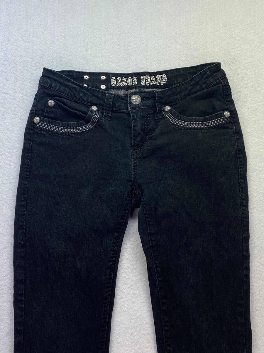 Gazoz Jeans Womens 7 8 Black Low Rise Embellished Zippered Skinny Ankle Jeans