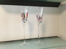 Artisanal Hand Painted Roman Stain Glass Design Champagne Flute Set of 2