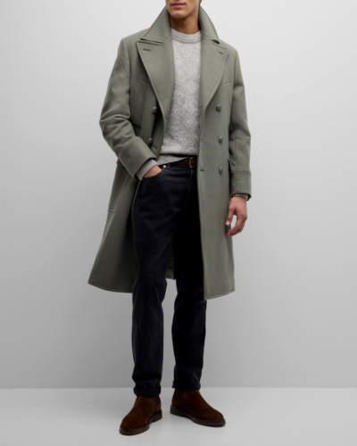 NWT$8995 Brunello Cucinelli Men 100% Wool DB Overcoat W/LogoButtons 50/40US A252