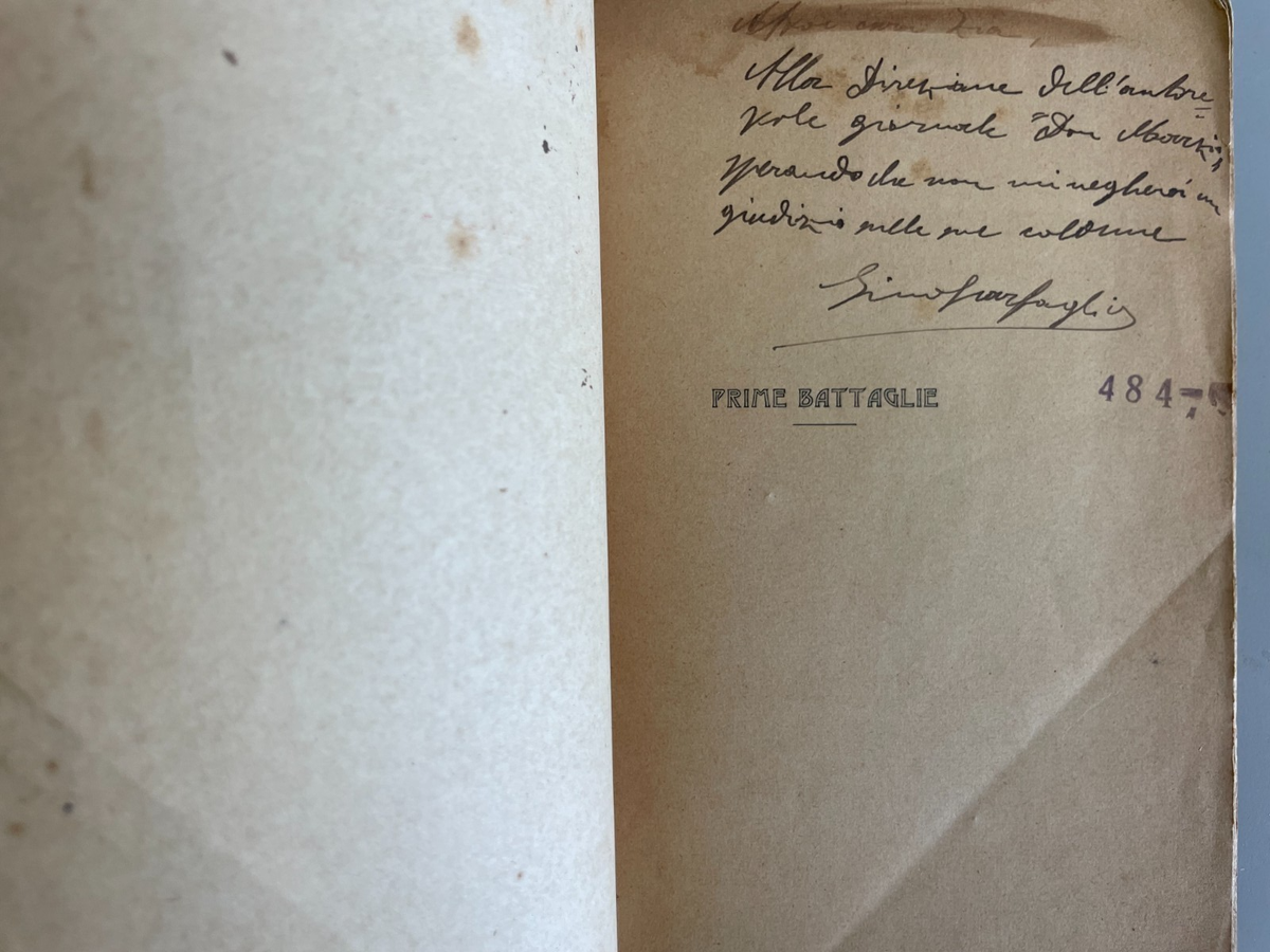 Sconosciuto Libro Prime battaglie Scarfoglio 1912 Dedica Autore
