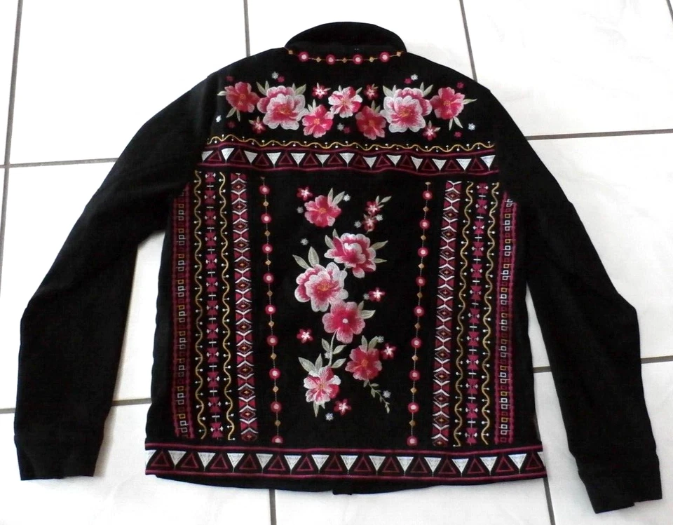Chaqueta Savanna Jane Imitación Gamuza Bordada Talla S Boho Western Floral Artística G713