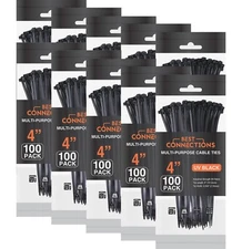 1,000 Pieces 4" UV Black Nylon Cable Straps Zip Ties 18 Lbs Tensile Strength