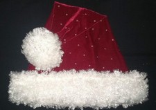 24" RED Santa hat with SILVER Polka or Pin DOTS w/ WHITE faux fur ball Trim