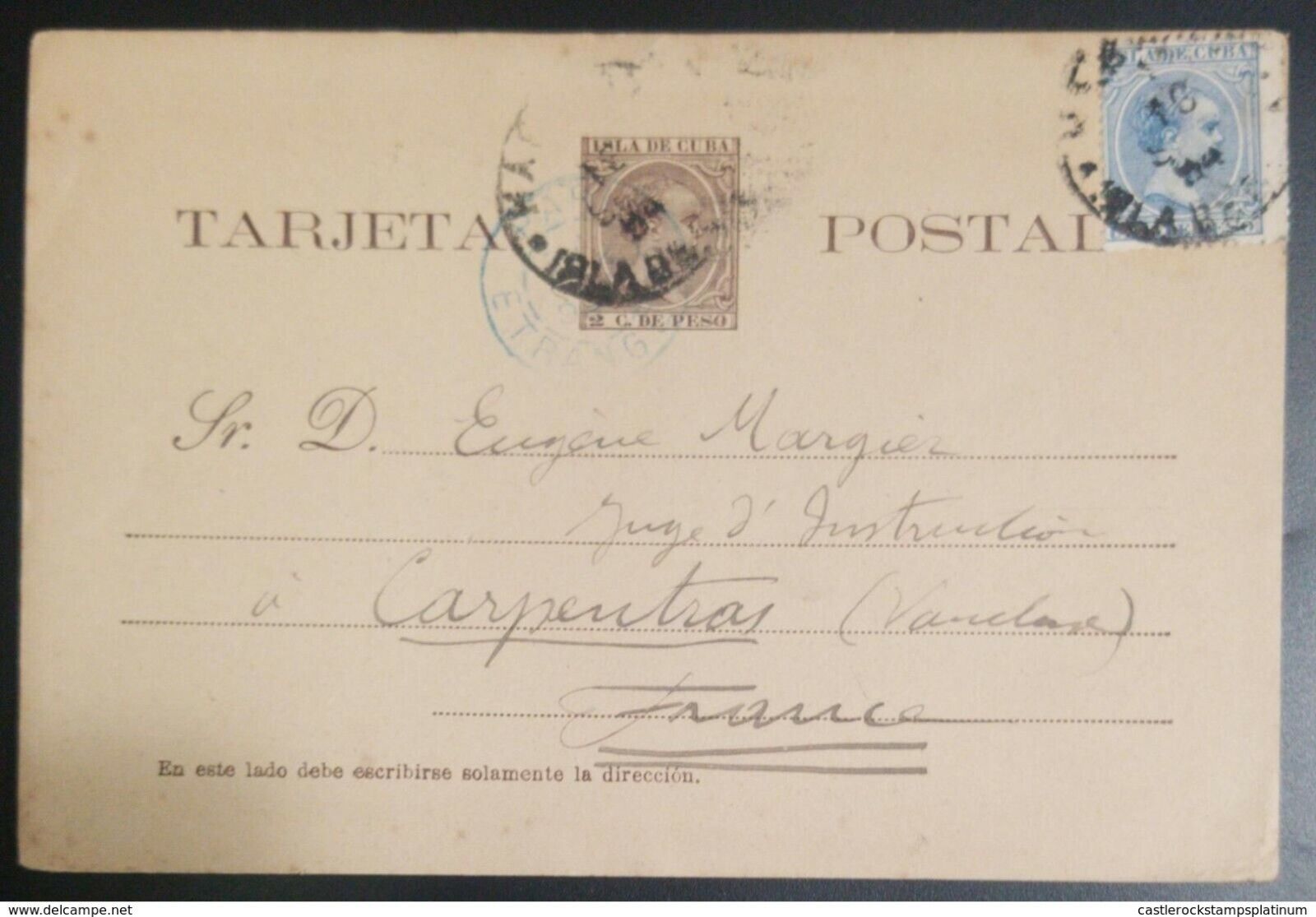 O) 1894,  KING ALFONSO XIII 2c p, POSTAL STATIONERY - STATIONARY, TO FRANCE Magazijn verzending bestelling