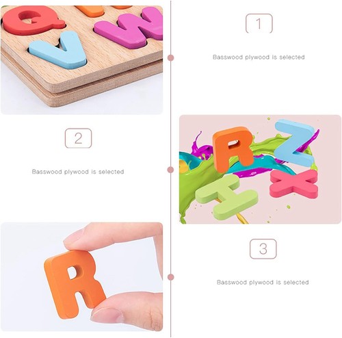 Wooden Alphabet & Numbers Shapes Puzzle Set Educational Board for Toddlers Kids - Picture 3 of 5