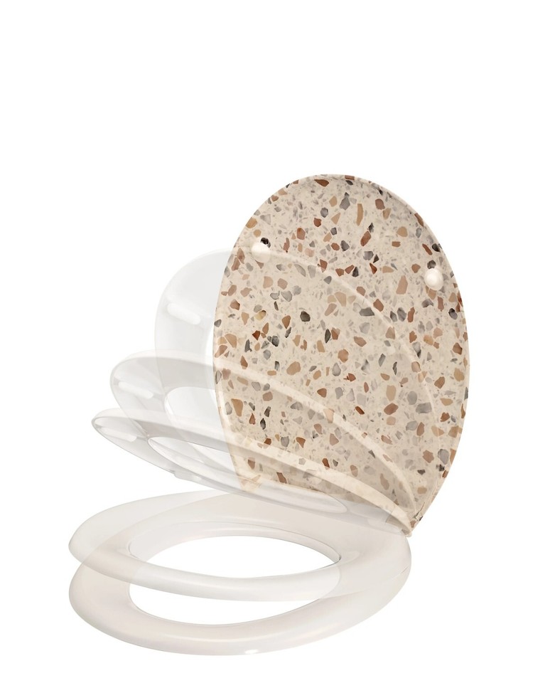 GoodHome Genoa Terrazzo White & light yellow Standard Soft close Toilet