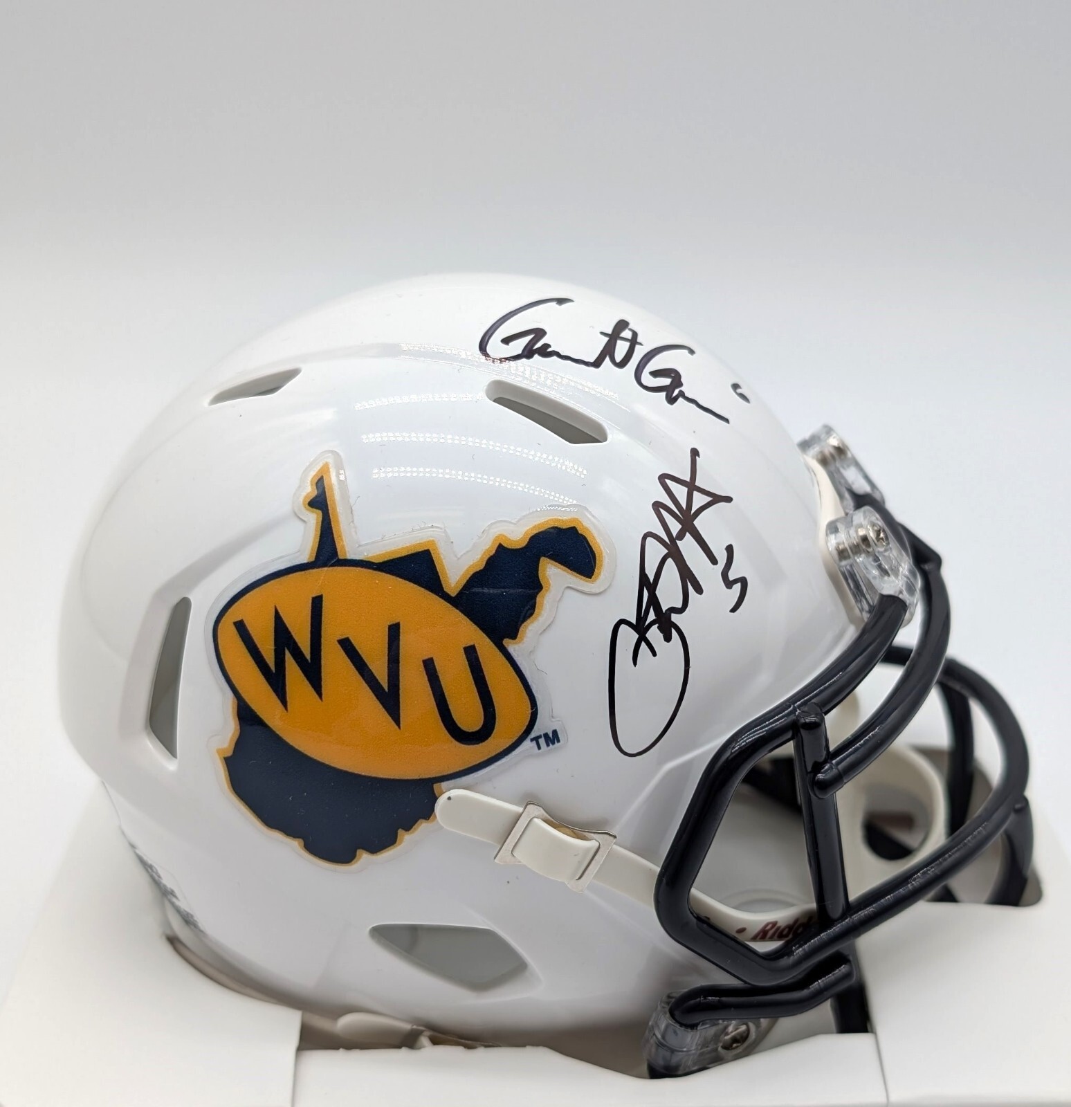 Pat White Garrett Greene West Virginia Mountaineers Signed Throwback Mini Helmet