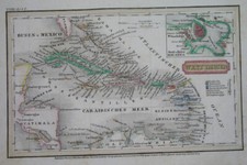 1835 CARTE ORIGINALE ANTILLES DES CARAÏBES CUBA JAMAÏQUE HAITI BAHAMAS