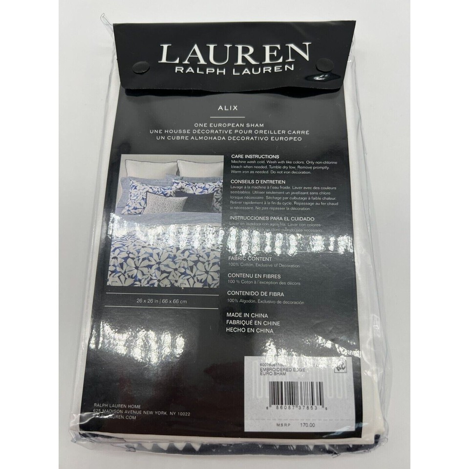 Lauren Ralph Lauren Alix Floral Embroidered White Cotton Euro Pillow