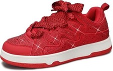 LUCKY STEP Women's Size 7 RED Sparkle Rhinestone Glitter Sneakers Walking Shoes