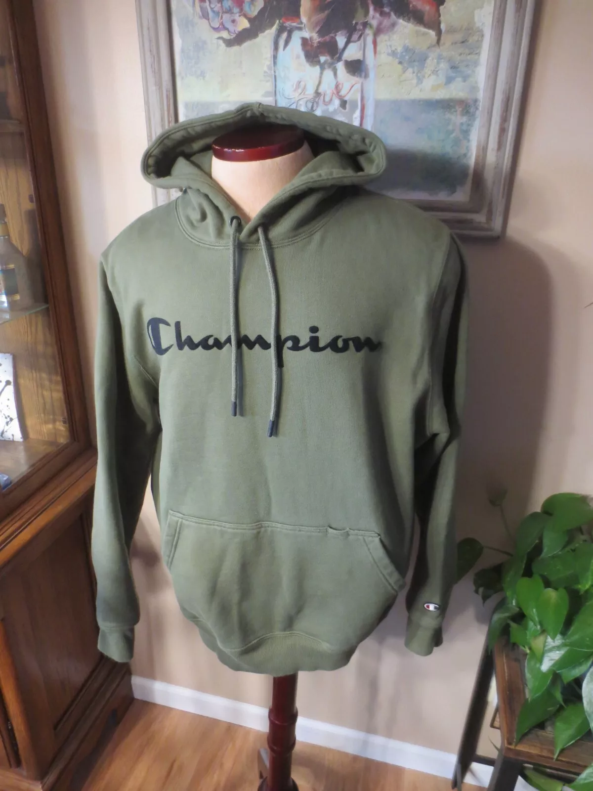 Sweat à capuche logo noir Supreme Champion armée vert noir modèle blackout