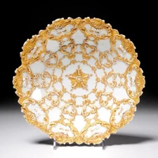 Meissen Antique Rococo Embossed Gold Gilt 19th c Cabinet Plate Bowl 10