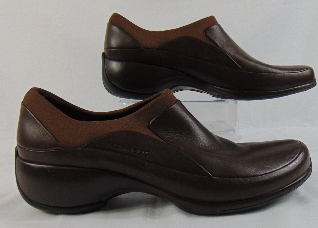 Merrell Zoccoli Scarpe Donna 11 Marrone Guglia Pelle Elasticizzata Slip On Qform 43968