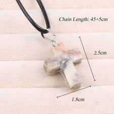 30 Pcs Natural Cross Shape Crystal Stone Pendant Necklace Wax Cord Jewelry Gift