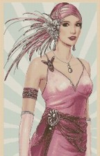 Art Deco Lady in Pink Dress Counted Cross Stitch Chart No.1-302