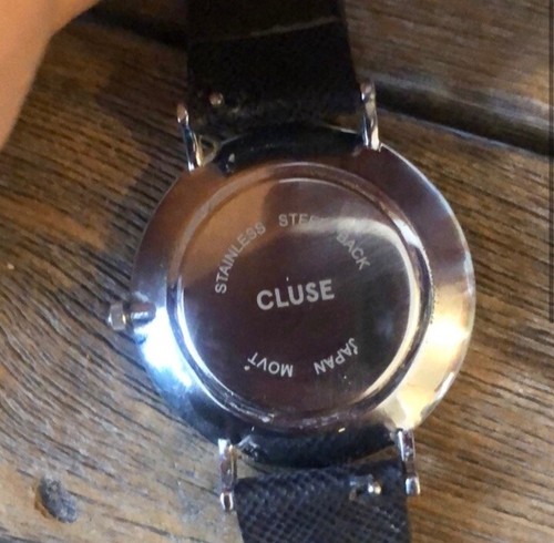 CLUSE Black Silver Tone Round Dial Watch Dark Blue Leather Band Needs Battery - Picture 2 of 4