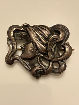 vintage small kerr sterling silver art nouveau lady watch pin.