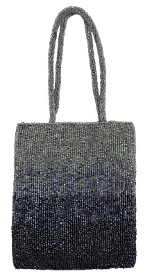 Beaded Wrist Purse Small Evening Bag Blue Ombre Beads 2 Straps Snap Binny India
