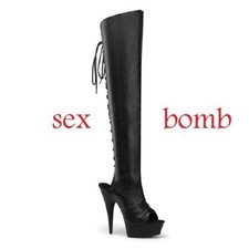 SEXY stivali estivi PELLE spuntati PLATEAU COSCIA TACCO 15 fashion GLAMOUR