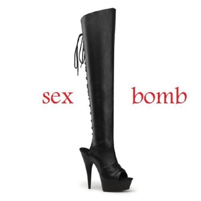 SEXY stivali estivi PELLE spuntati PLATEAU COSCIA TACCO 15 fashion