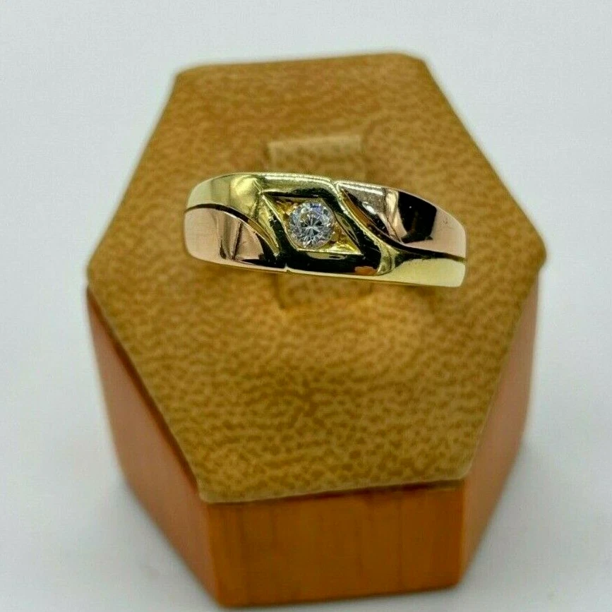 ANELLO UOMO ORO 18KT CARATI GIALLO E ROSA NUOVO BICOLORE CON PUNTOLUCE BRILLANTE - Immagine 3 di 4