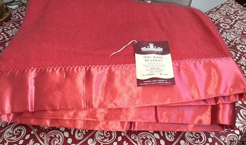 Vintage #8127 Full Double 100% Wool Cherry Red Harmony House Blanket, New - Picture 3 of 12