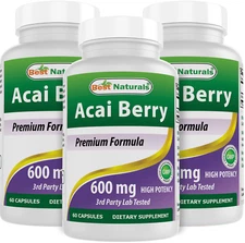 3 Packs Best Naturals Acai Berry Extract 600 mg 60 Capsuels Antioxidants