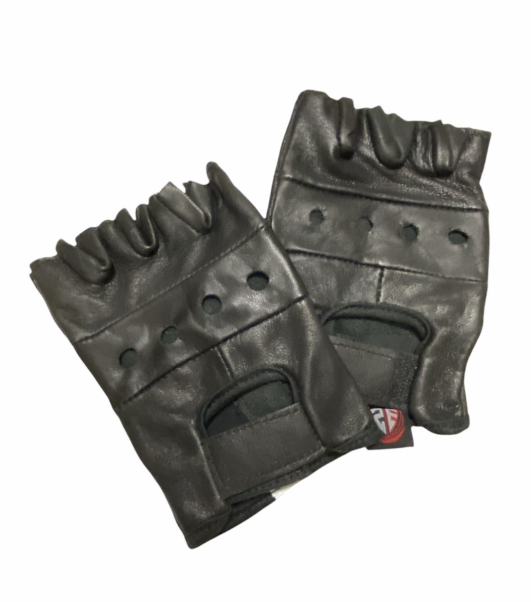 LEATHER FINGERLESS Men’s DRIVING MOTORCYCLE BIKER GLOVES ALL SIZES
