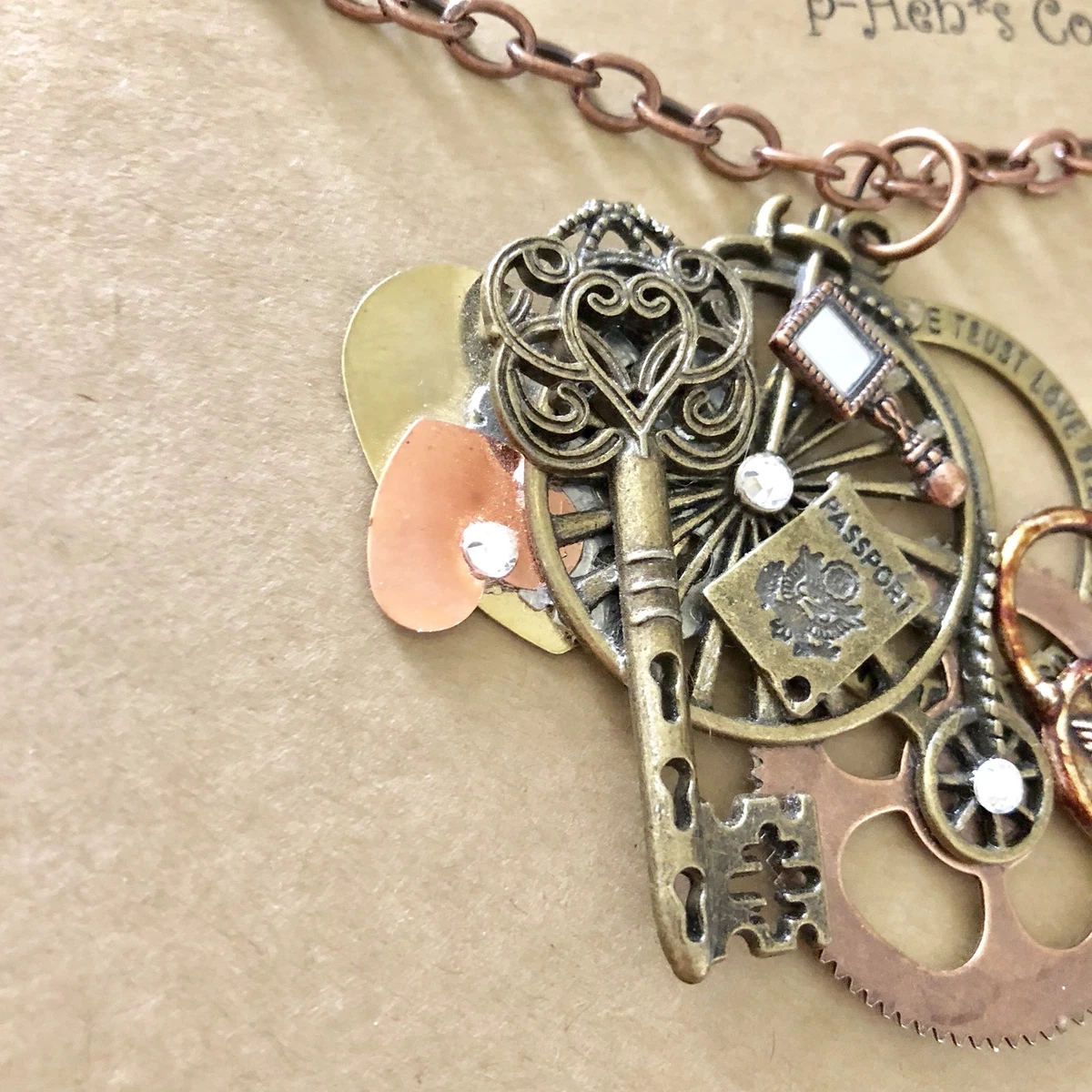 Penny Farthing Altered Art Pendant Necklace 20 inches Handmade USA