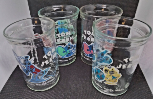 Vintage Set / 4 Tom and Jerry Welch's Glass Jelly Jars 1991 Turner Entertainment - Afbeelding 1 van 24