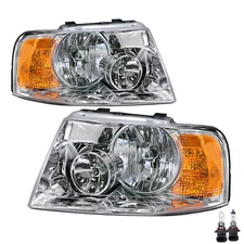 [W/Bulbs] Fit For 2003-2006 Ford Expedition Pair Black Clear Housing Headlight 