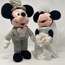 Disney Store Mickey Minnie Mouse Groom Bride Plush 14" Can Stand On Own