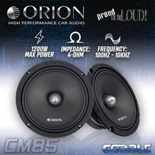 Pair Orion Cobalt CM85 8" 1200 Watt Mid-Range Bullet Car Midrange Loud Speakers