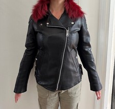 Belstaff Ladies Leather Jacket With Removable Fur Collar. Size 38.