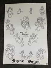 Vintage Wm INKEE BLANCHARD 1994 Tattoo Flash Sheet I-6 Hearts Roses