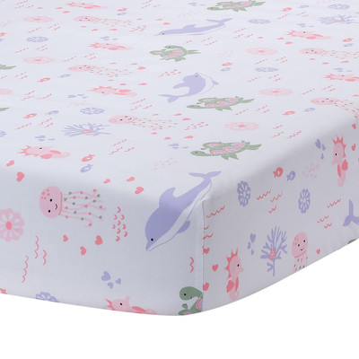 Sea Dreams Soft White 100% Cotton Nautical Ocean Fitted Crib Sheet
