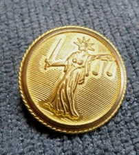 Vintage Metal Crest Uniform Button LADY LIBERTY SWORD SCALE LONDON ENGLAND
