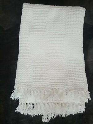 Vintage Fransen Überwürfe Wabenüberwürfe Afghan Style Struktur Decken Off White
