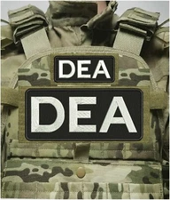 DEA embroidery patches 4x10 and 2x5 hook on back letters  white
