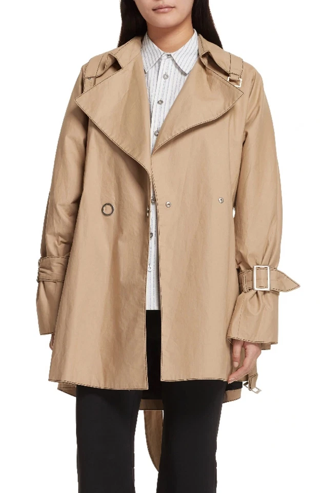 CEREMONIA DE APERTURA Chaqueta gabardina de popelina de algodón con cinturón color caqui tostado 6 = S Foto 3 de 4