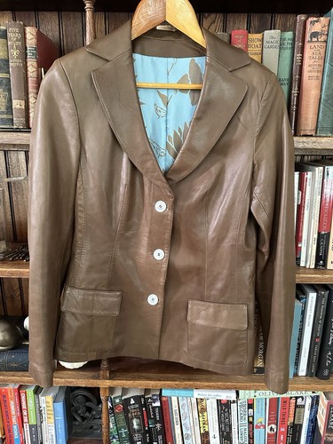 Women's KITON Designer Barneys New York Chocolate Brown Leather Blazer Jacket 44