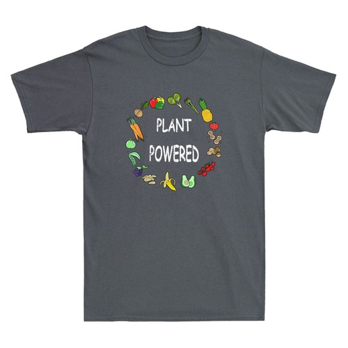 Plant Powered Funny Vegan Plant Based Vegetarian Graphic Vintage Men's T-Shirt - Picture 6 of 8