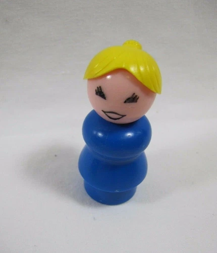 Vintage Fisher Price Little People Woman Mom Lady Blue Outfit Blonde Pony Tail