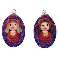 Red Hat Society Pendant Handmade Polymer Clay Purple Red Lady Blonde or Brunette
