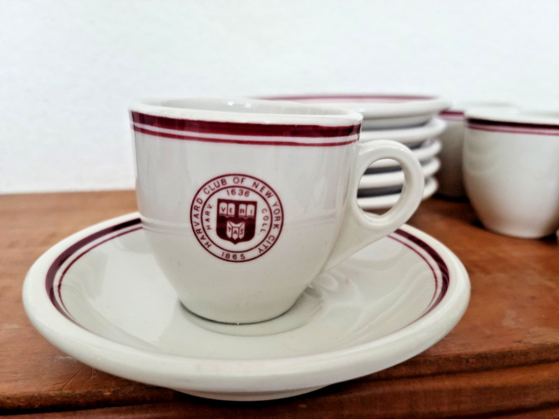 SET of 6 DEMITASSE CUPS/SAUCERS:  HARVARD CLUB OF NEW YORK CITY