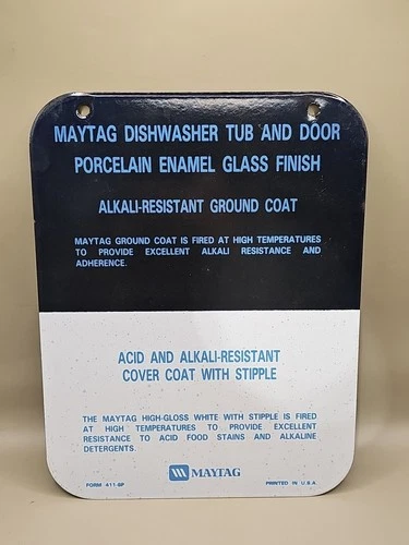 Vintage Maytag Dishwasher Porcelain Enamel Glass Finish Advertising Metal Sign
