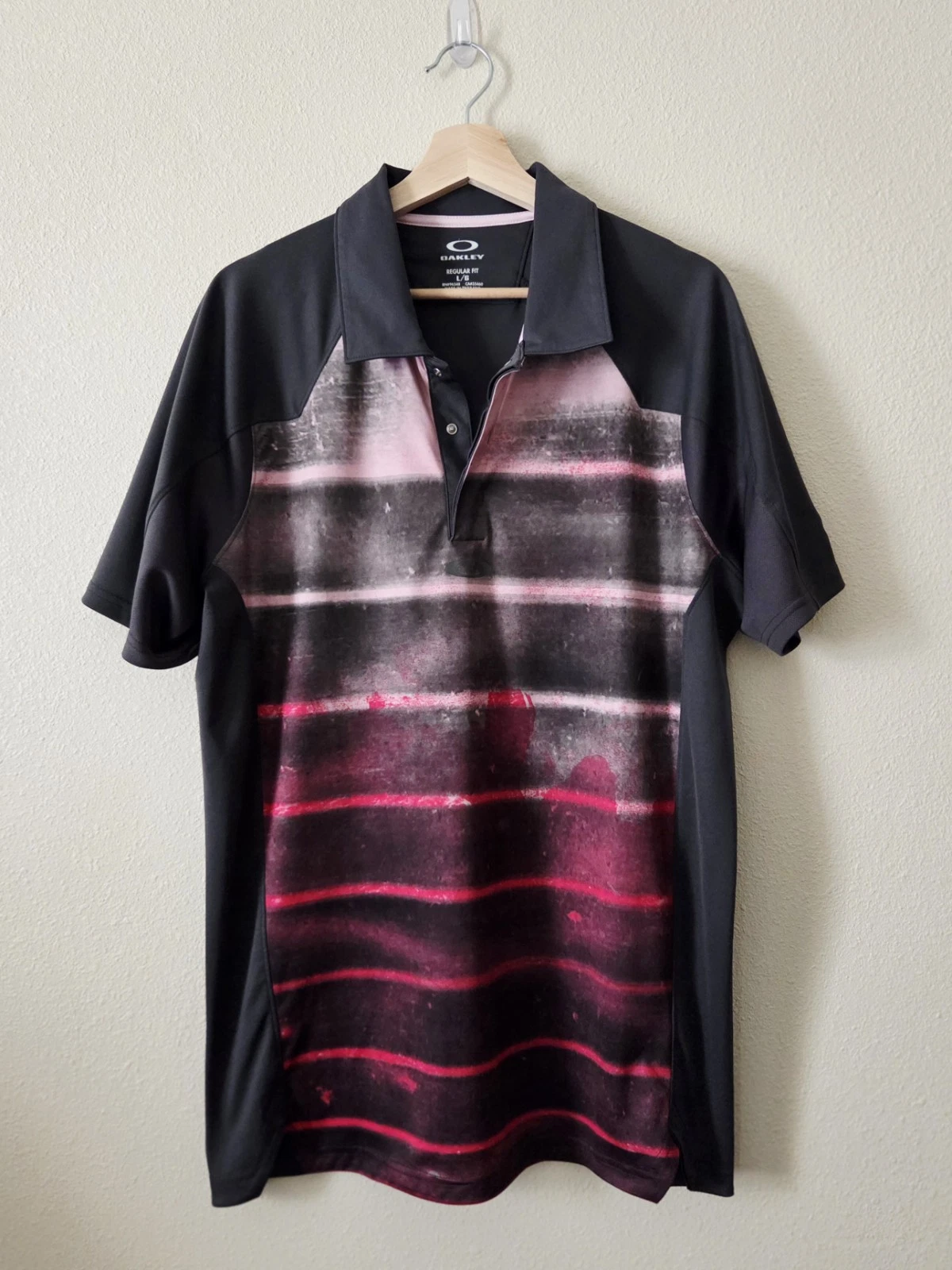 OAKLEY HYDROLIX Gray Pink Golf Polo Shirt Mens Large Short Sleeve Moisture-Wick